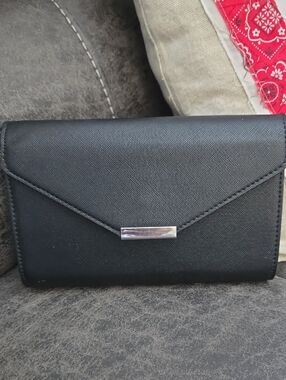 Classic Black Envelope Wallet with Silver Accent